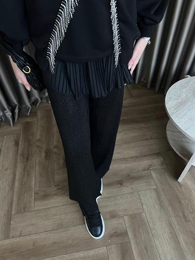 Taşlı Pantolon Siyah