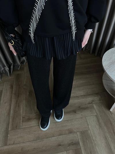 Taşlı Pantolon Siyah