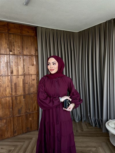 Tb-Alev Düğmeli Elbise- Mürdüm