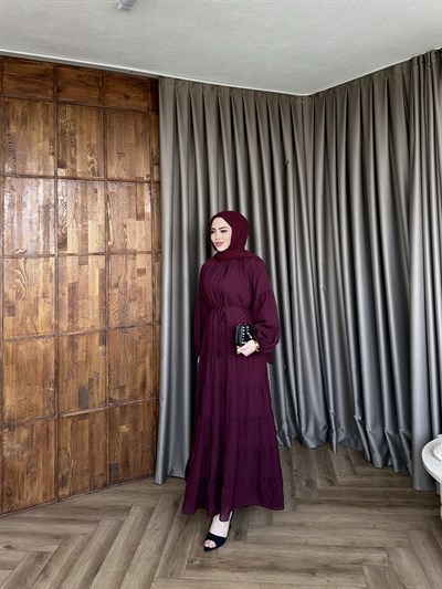 Tb-Alev Düğmeli Elbise- Mürdüm