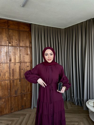 Tb-Alev Düğmeli Elbise- Mürdüm