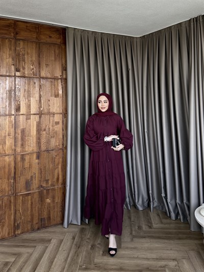 Tb-Alev Düğmeli Elbise- Mürdüm