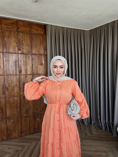 Tb-Alev Düğmeli Elbise - Oranj