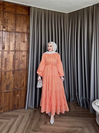 Tb-Alev Düğmeli Elbise - Oranj