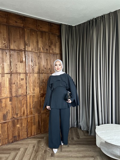 Tb - Beslan Pelerin Detaylı Takım - Antrasit