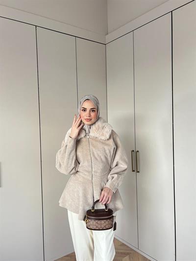 Uraz Kürk Detaylı Ceket - Bej