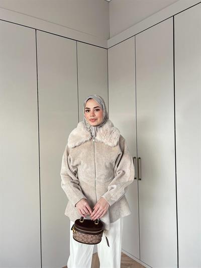 Uraz Kürk Detaylı Ceket - Bej
