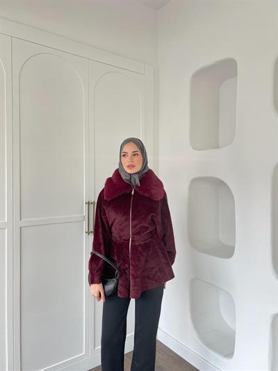 Uraz Kürk Detaylı Ceket - Bordo
