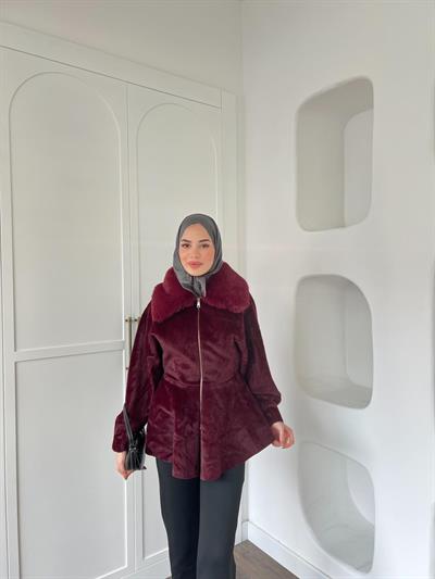 Uraz Kürk Detaylı Ceket - Bordo