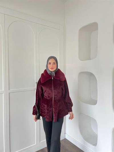 Uraz Kürk Detaylı Ceket - Bordo