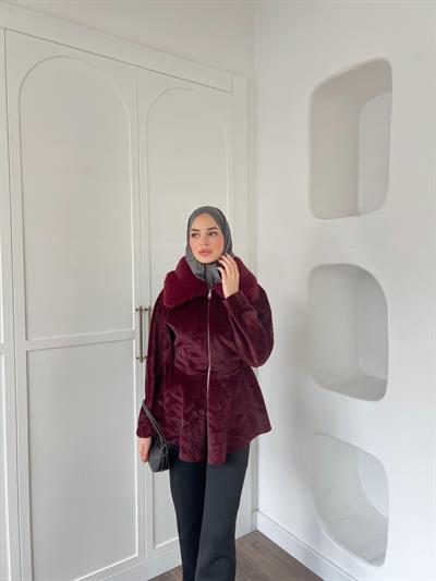 Uraz Kürk Detaylı Ceket - Bordo