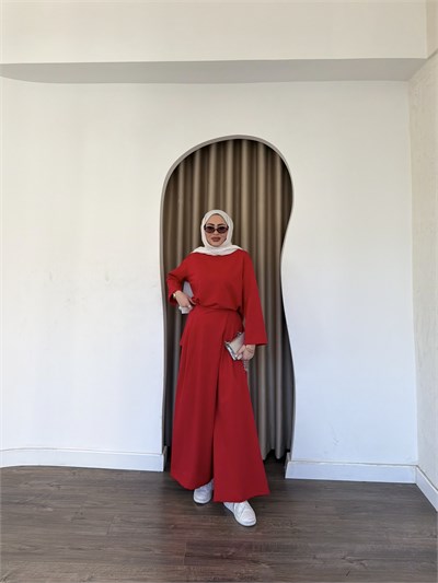 Uraz Pantolon Büzgülü Takım - Kırmızı