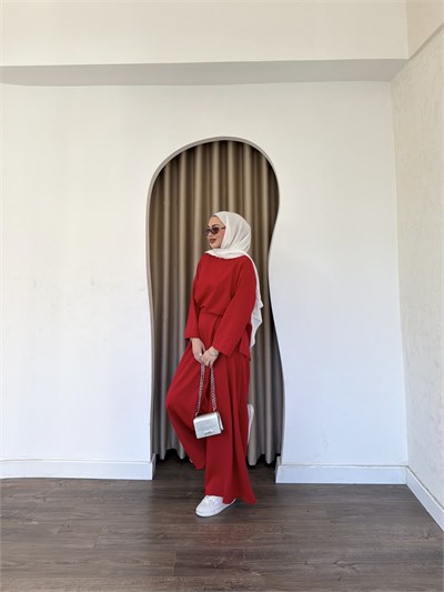 Uraz Pantolon Büzgülü Takım - Kırmızı