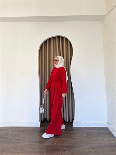 Uraz Pantolon Büzgülü Takım - Kırmızı