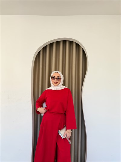 Uraz Pantolon Büzgülü Takım - Kırmızı