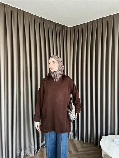 V Triko Kazak - Kahve