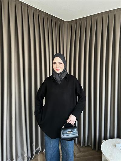 V Triko Kazak - Siyah