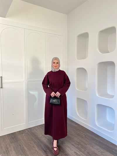 Wennes 3İplik Elbise Bordo