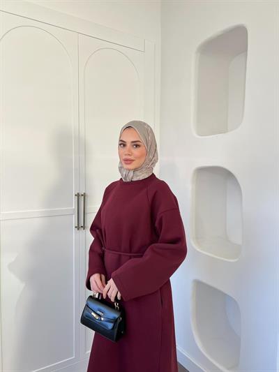 Wennes 3İplik Elbise Bordo