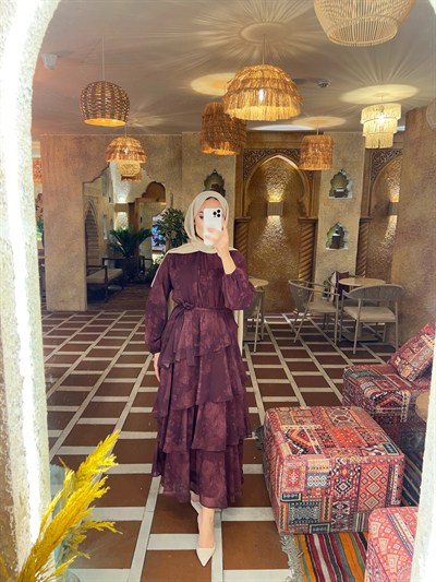 Yağmur Kat Elbise - Bordo  ( Ön Şipariş )