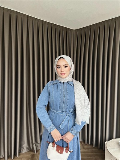 Yarım Fermuarlı Enza Kot Elbise - Açık