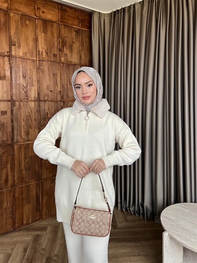 Yesla Kürk Detaylı Takım - Ekru