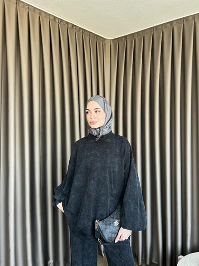 Yıkamalı Eşofman Takım - siyah