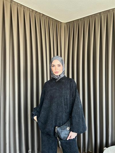 Yıkamalı Eşofman Takım - siyah