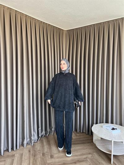 Yıkamalı Eşofman Takım - siyah