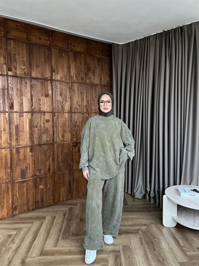 Yıkamalı Eşofman Takım - Haki