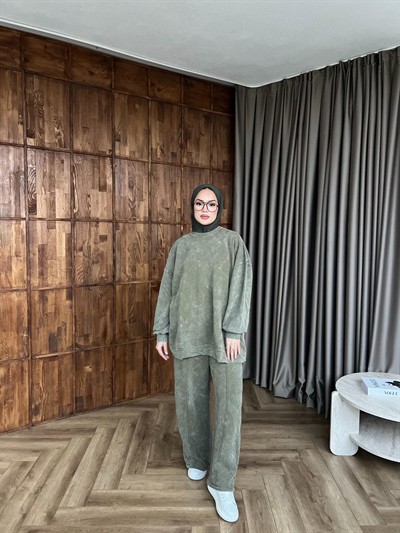 Yıkamalı Eşofman Takım - Haki