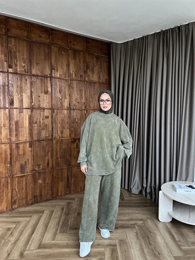 Yıkamalı Eşofman Takım - Haki