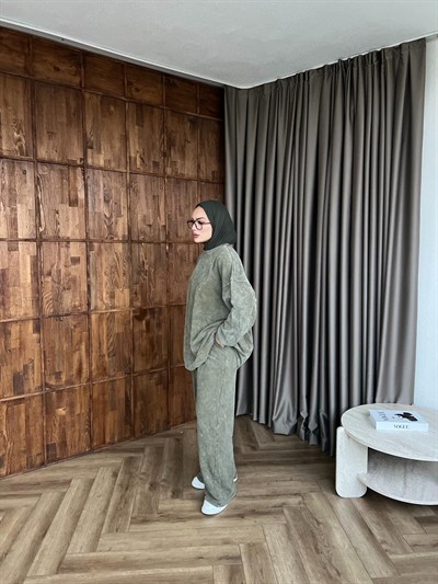 Yıkamalı Eşofman Takım - Haki