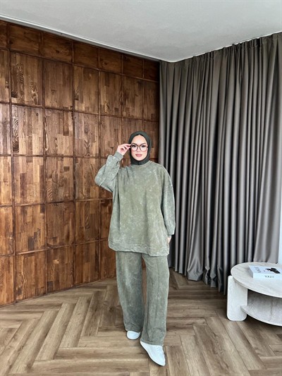 Yıkamalı Eşofman Takım - Haki