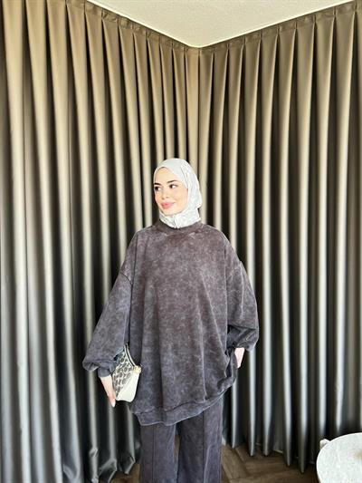 Yıkamalı Eşofman Takım - Kahve