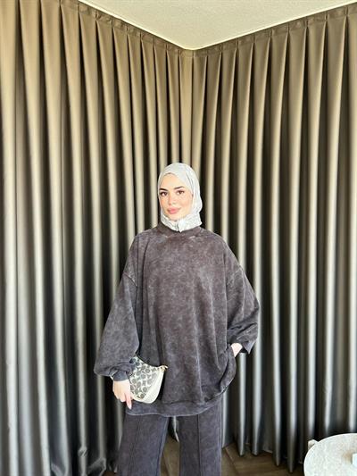 Yıkamalı Eşofman Takım - Kahve