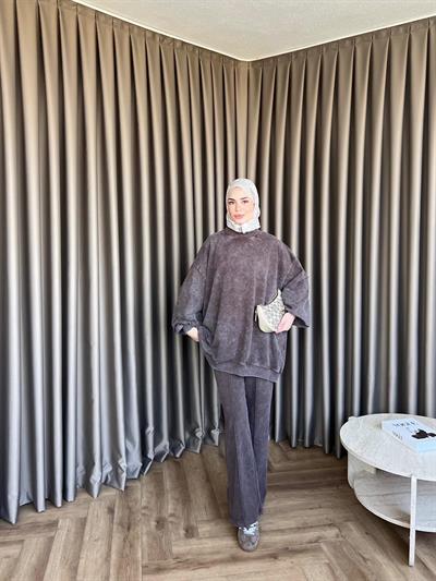 Yıkamalı Eşofman Takım - Kahve