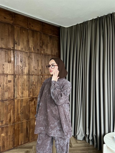 Yıkamalı Eşofman Takım - Kahverengi