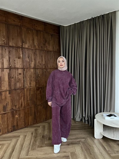 Yıkamalı Eşofman Takım - Mürdüm