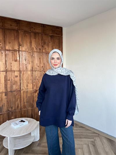 Yırtmaçlı Kazak Lacivert