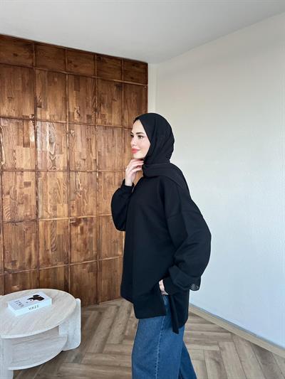 Yırtmaçlı Kazak Siyah