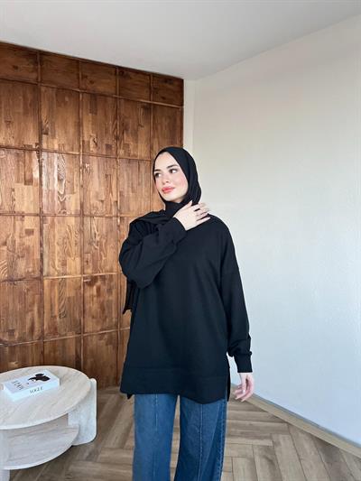 Yırtmaçlı Kazak Siyah