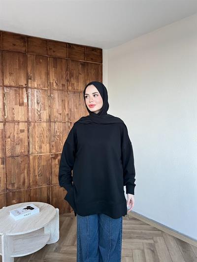 Yırtmaçlı Kazak Siyah