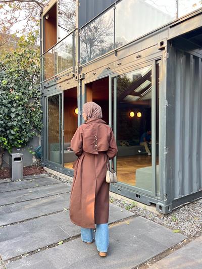 Yüsra Arka Düğmeli Trenç - Kahve