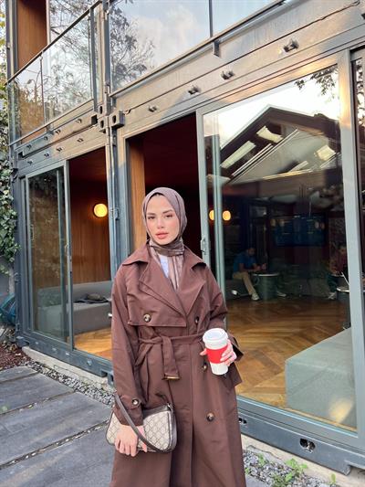 Yüsra Arka Düğmeli Trenç - Kahve