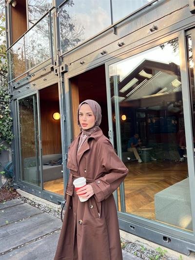 Yüsra Arka Düğmeli Trenç - Kahve