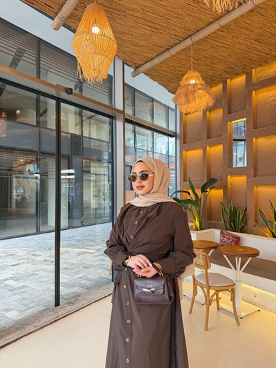 Zenna Düğmeli Elbise - Kahve