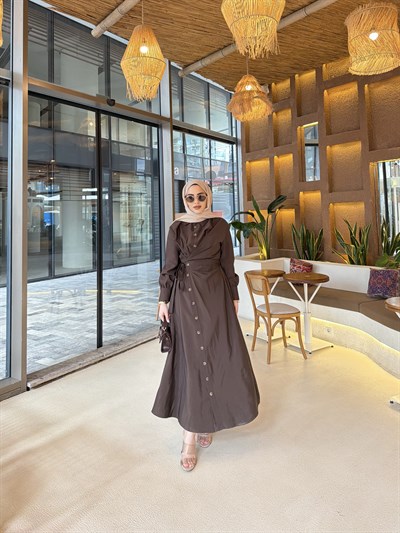 Zenna Düğmeli Elbise - Kahve