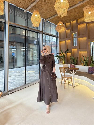 Zenna Düğmeli Elbise - Kahve