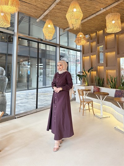 Zenna Düğmeli Elbise - Mürdüm